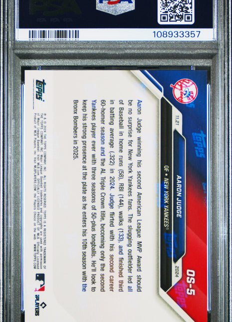 2024 Topps Now Offseason Aaron Judge #OS5 PSA 10