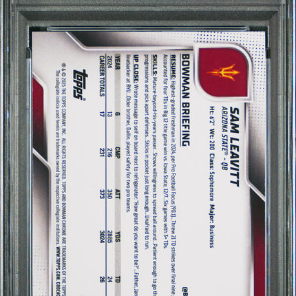 2025 Bowman University Chrome Sam Leavitt #195 Green Mini Diamond PSA 10 /275