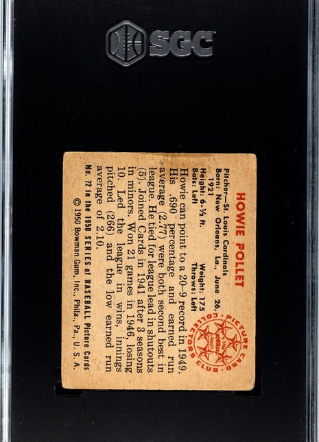 1950 Bowman Howie Pollet #72 SGC 1.5