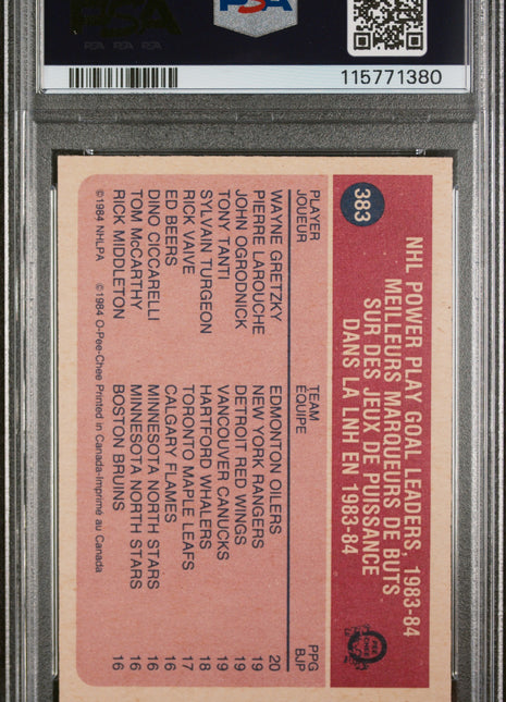 1984 O-Pee-Chee Wayne Gretzky #383 Power Play Goal Leader PSA 9