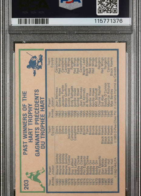 1983 O-Pee-Chee Wayne Gretzky #203 Hart Trophy PSA 7