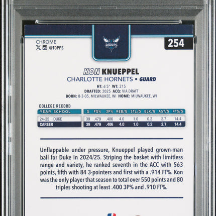 2025 Topps Chrome Kon Knueppel #254 Skylight Refractor PSA 8.5