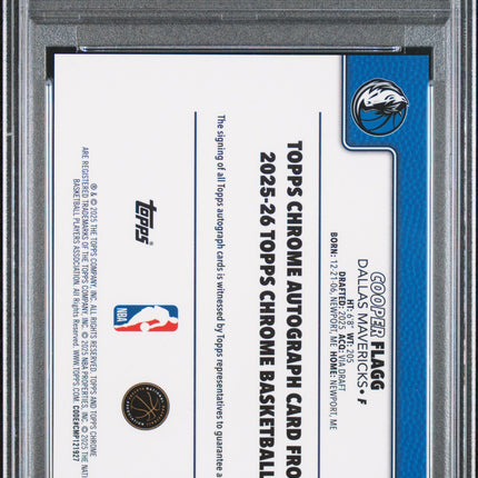 2025 Topps Chrome Chrome Rookie Autographs Cooper Flagg #TCAR-CF PSA 9 Auto