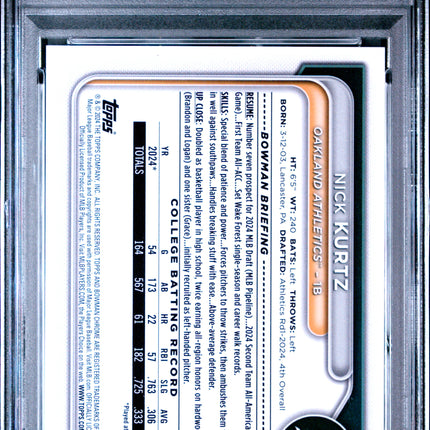 2024 Bowman Draft Nick Kurtz #BDC56 Chrome Image Variation PSA 9