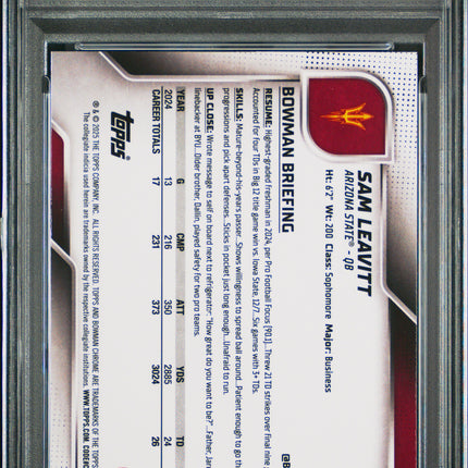 2025 Bowman University Chrome Sam Leavitt #195 Yellow Mini Diamond /350 PSA 9