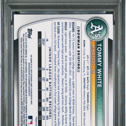 2025 Bowman Chrome Auto Tommy White #CPATWH Green Refractor 59/99 PSA 10