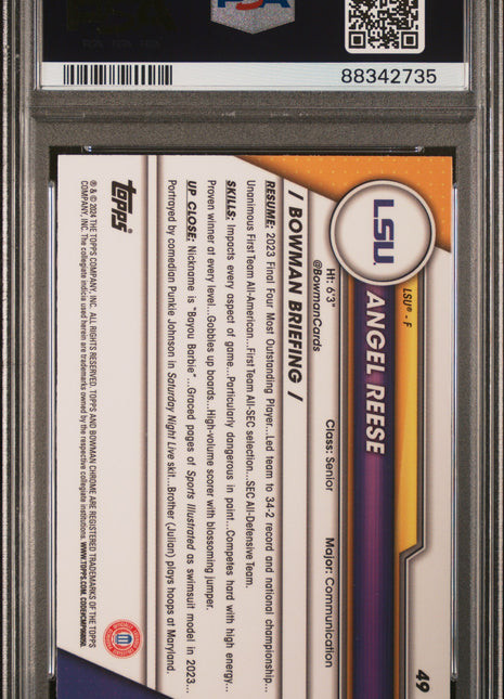 2023 Bowman University Chrome Angel Reese #49 Shimmer PSA 10