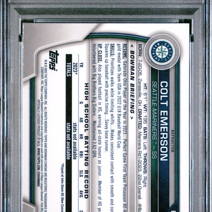 2023 Bowman Draft Colt Emerson #BDC42 Chrome Refractor PSA 10