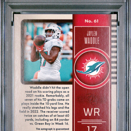 2023 Panini Legacy Jaylen Waddle #61 Autograph Yellow 08/15 PSA 9 Auto