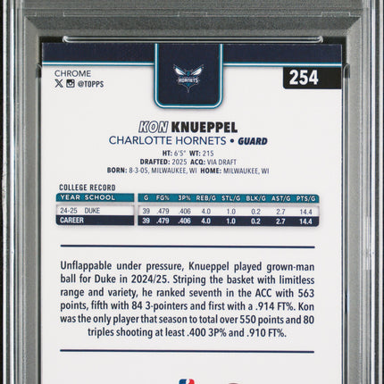 2025 Topps Chrome Sapphire Edition Kon Knueppel #254 PSA 9