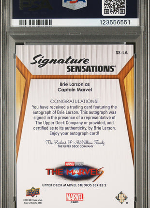 2024 Upper Deck Marvel Studios Series 2 Cinematic Signatures Sensations Brie Larson #SSLA PSA 7