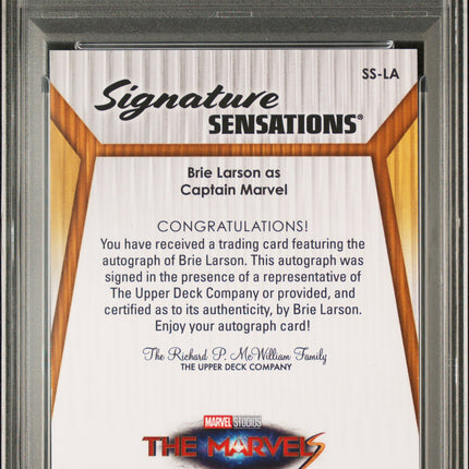 2024 Upper Deck Marvel Studios Series 2 Cinematic Signatures Sensations Brie Larson #SSLA PSA 7