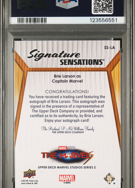 2024 Upper Deck Marvel Studios Series 2 Cinematic Signatures Sensations Brie Larson #SSLA PSA 7