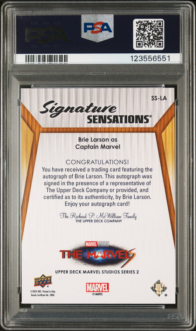 2024 Upper Deck Marvel Studios Series 2 Cinematic Signatures Sensations Brie Larson #SSLA PSA 7