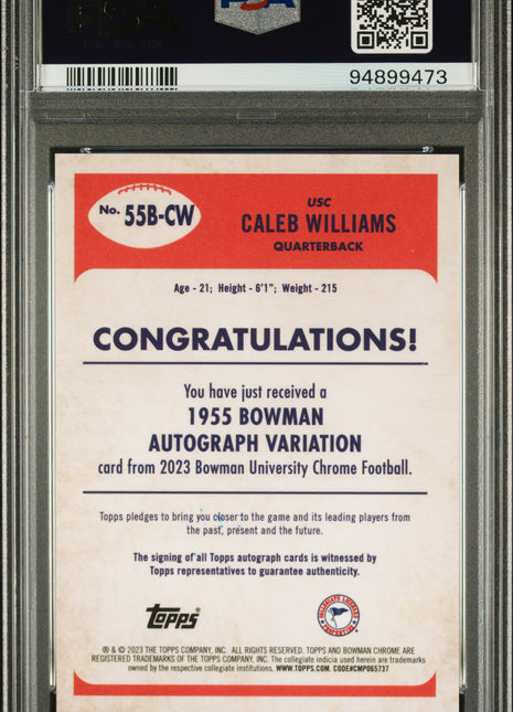 2023 Bowman University Chrome 1955 Auto Caleb Williams #55BCW Gold 09/50 PSA 9