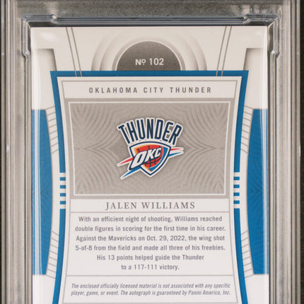 2022 National Treasures Jalen Williams #102 Patch Gold Fotl 06/24 PSA 8 Auto