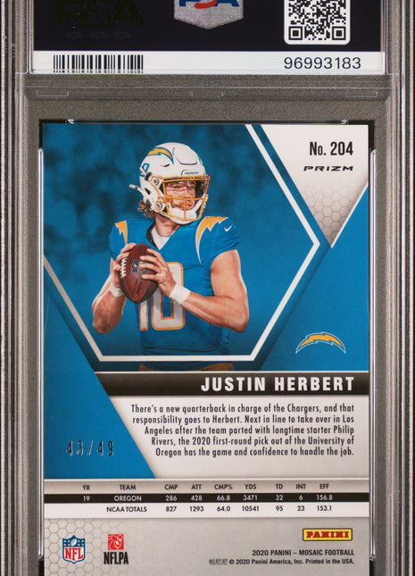 2020 Panini Mosaic Justin Herbert #204 PSA 10