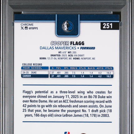 2025 Topps Chrome Cooper Flagg #251 X Fractor PSA 10
