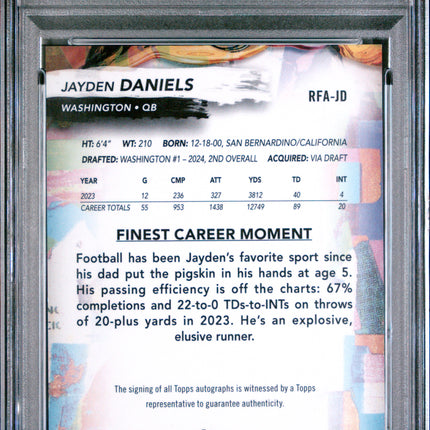 2024 Topps Finest Rookie Finest Autographs Jayden Daniels #RFAJD PSA 9 Auto