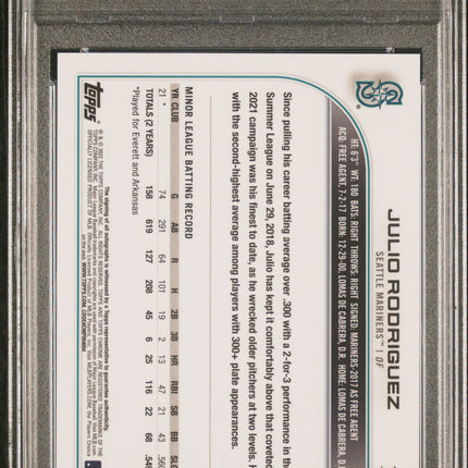2022 Topps Chrome Julio Rodriguez #RAJRO Purple Refractor /250 PSA 10 Auto