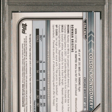 2022 Bowman Colson Montgomery #CPACMY Blue 077/150 PSA 10 Auto