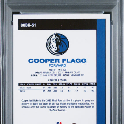 2025 Topps 1980-81 Topps Basketball Cooper Flagg #80BK-51 Pink PSA 9