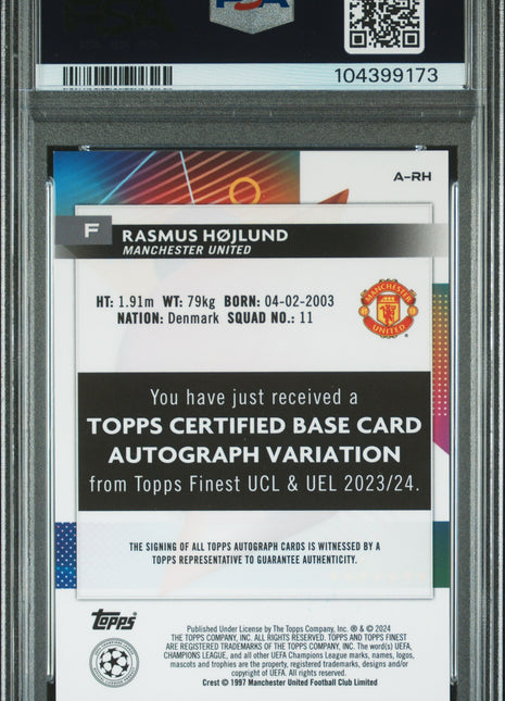 2023-24 Topps Finest UEFA Club Competitions Autographs Rasmus Hojlund #ARH PSA 9