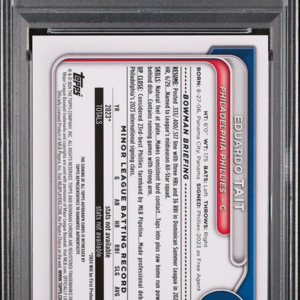 2024 Bowman Chrome Eduardo Tait #CPAET Black Refractor 06/10 PSA 10 Auto