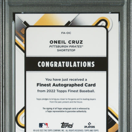 2022 Topps Finest Finest Oneil Cruz #OC Orange Refractor 10/25 PSA 10 Auto 10