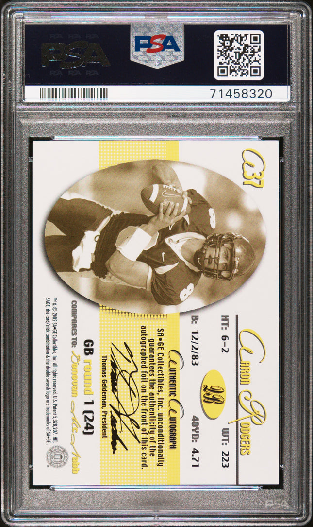 2005 Sa-Ge Autographs Aaron Rodgers #A37 Red PSA 8