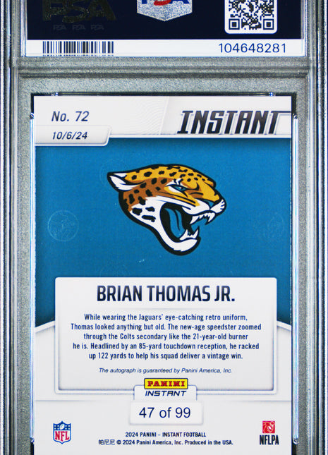 2024 Panini Instant NFL Brian Thomas JR. #72 Autograph PSA 10