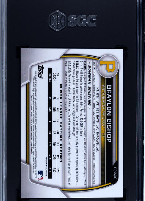 2023 Bowman Chrome 1st Rose Gold Lava /10 Braylon Bishop #BCP-90 SGC 9