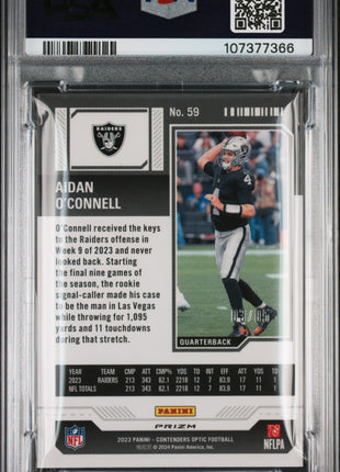 2023 Panini Contenders Optic Aidan O'connell #59 Black Pulsar PSA 8