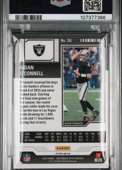 2023 Panini Contenders Optic Aidan O'connell #59 Black Pulsar PSA 8