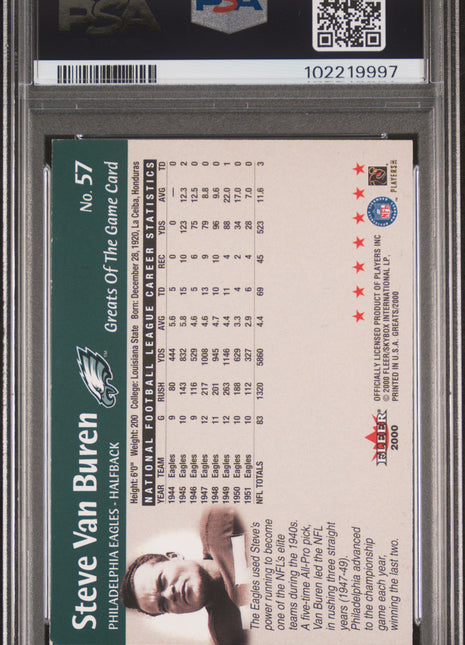 2000 Fleer Greats Of The Game Steve Van Buren #57 PSA 5 Auto 10