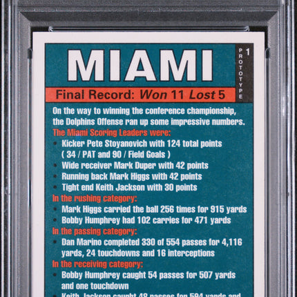 1993 Cardz Flintstones NFL Prototypes Miami Dolphins #1 Protops. PSA 8