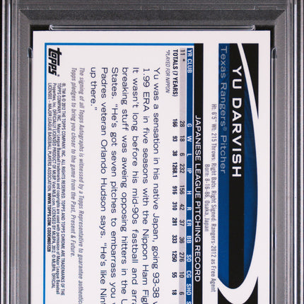 2012 Topps Chrome Yu Darvish #151 Autograph Gold /50 PSA 9 Auto