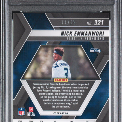 2025 Panini Mosaic Nick Emmanwori #321 Black Green Choice /25 PSA 10 Auto 9