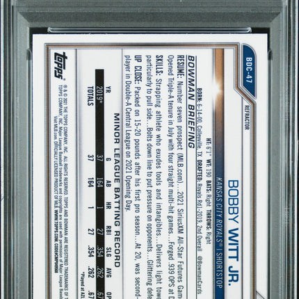2021 Bowman Draft Bobby Witt JR. #BDC47 Chrome Refractor PSA 9