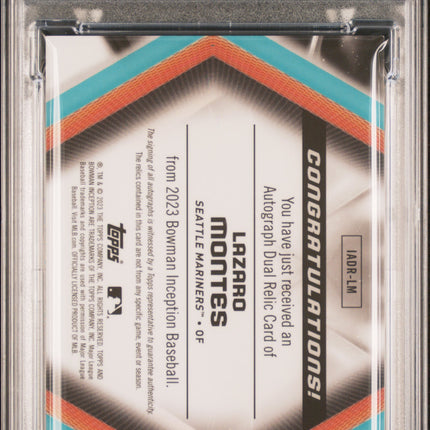 2023 Bowman Inception Dual Relics Lazaro Montes #IADRLM 18/75 PSA 9 Auto