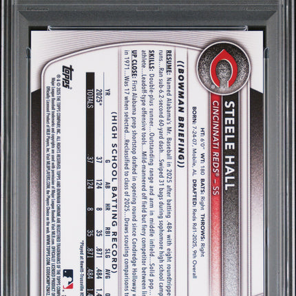 2025 Bowman Draft Steele Hall #BDC-20 Chrome Sunflower Seeds PSA 10