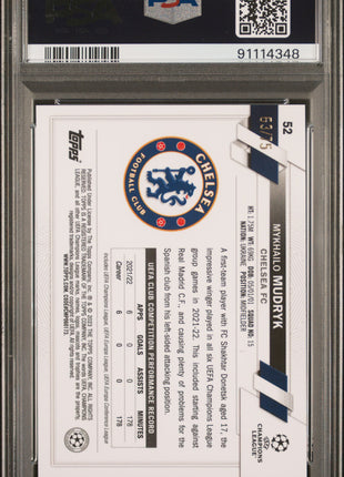 2022-23 Topps Chrome UEFA Mykhailo Mudryk #52 Blue & Gold Seismic Ref PSA 10