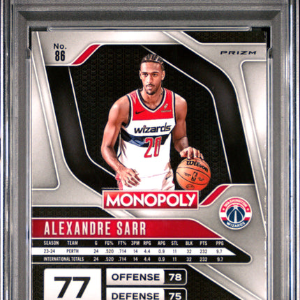 2024 Panini Prizm Monopoly Alexandre Sarr #86 Silver PSA 10