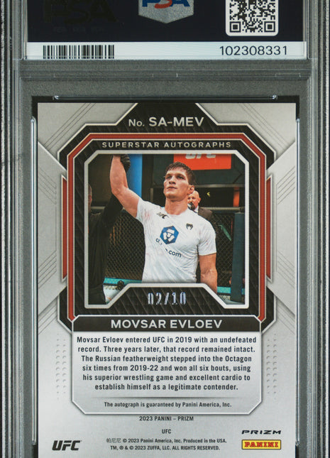 2023 Panini Prizm UFC Superstar Autographs Movsar Evloev #SAMEV Gold PSA 10