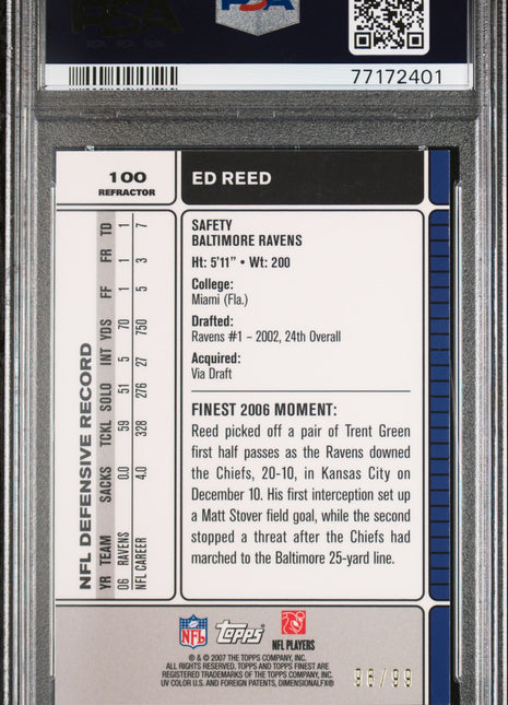 2007 Finest Ed Reed #100 Black Refractor PSA 10 /99