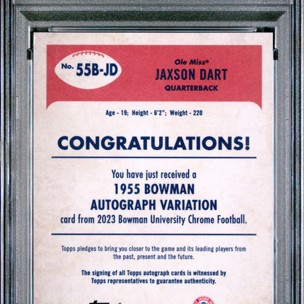 2023 Bowman Chrome 1955 Jaxson Dart #55BJD 54/99 PSA 9 Auto