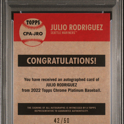 2022 Topps Chrome Platinum Julio Rodriguez Gold Refractor PSA 10 Auto /50