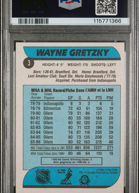 1986 O-Pee-Chee Wayne Gretzky #3 PSA 7