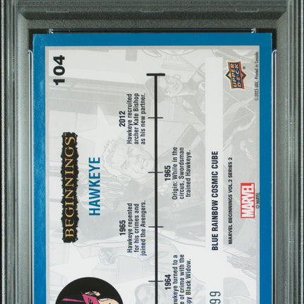 2024 UD Marvel Beginnings Vol.2 Series 2 Hawkeye #104 PSA 9 Blue Cosmic /99