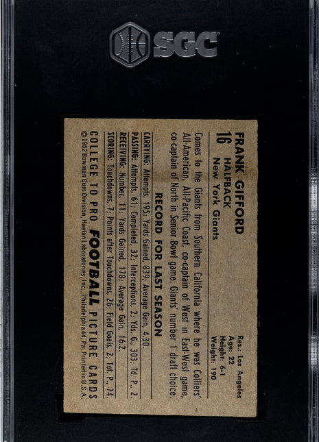 1952 Bowman Small Frank Gifford #16 SGC 5